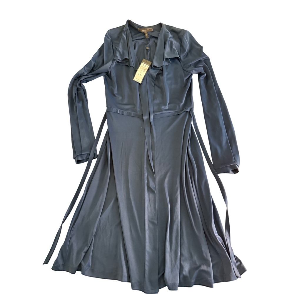 BCBGMAXAZRIA Kathleen Carbon Navy Blue Ruffle Wrap Dress URF6R907-005 M